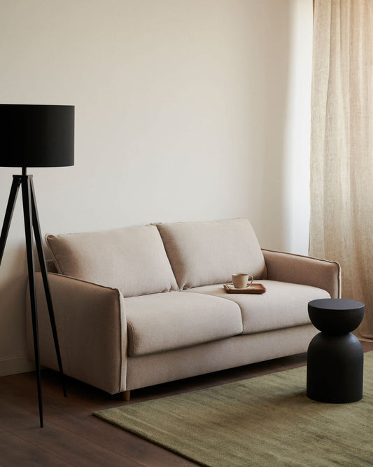 Divano letto Carlota 2 posti in ciniglia beige 185 cm