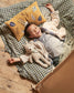 Set Yanil copripiumino, lenzuolo con angoli e federa 100% cotone a quadrati verde e blu 60x120cm
