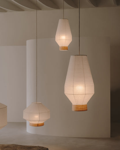 Paralume per lampada da soffitto Hila in carta bianca e impiallacciatura naturale Ø 30 cm