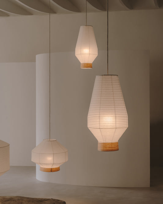 Paralume per lampada da soffitto Hila in carta bianca e impiallacciatura naturale Ø 30 cm