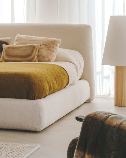Letto sfoderabile Martina in tessuto bouclé écru per materasso da 160 x 200 cm