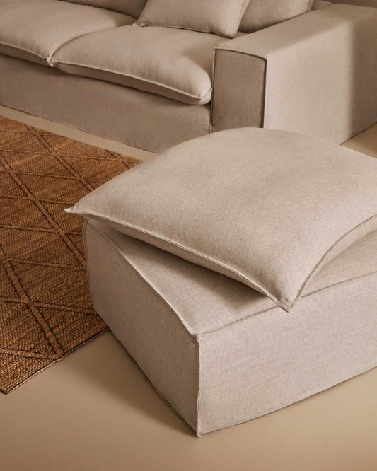 Pouf sfoderabile Anarela con cuscino di lino beige 80 X 80 cm