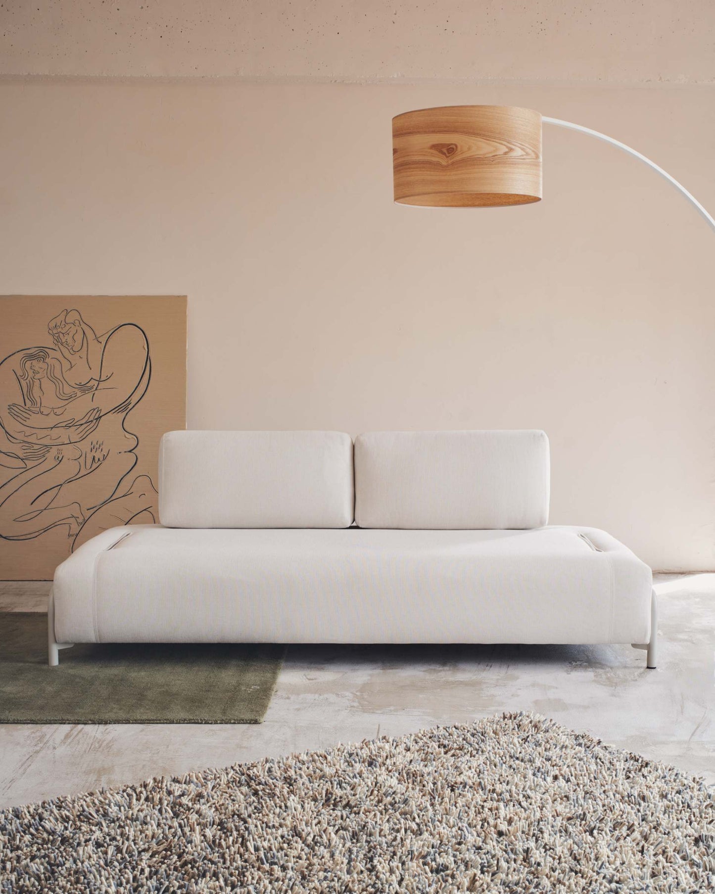 Modulo Compo 3 posti in ciniglia beige e telaio metallico beige 232 cm