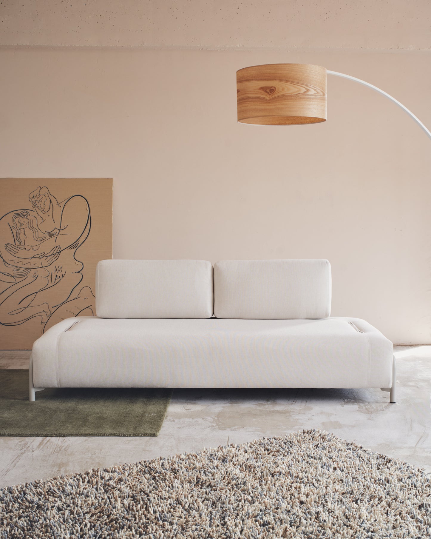 Modulo Compo 3 posti in ciniglia beige e telaio metallico beige 232 cm