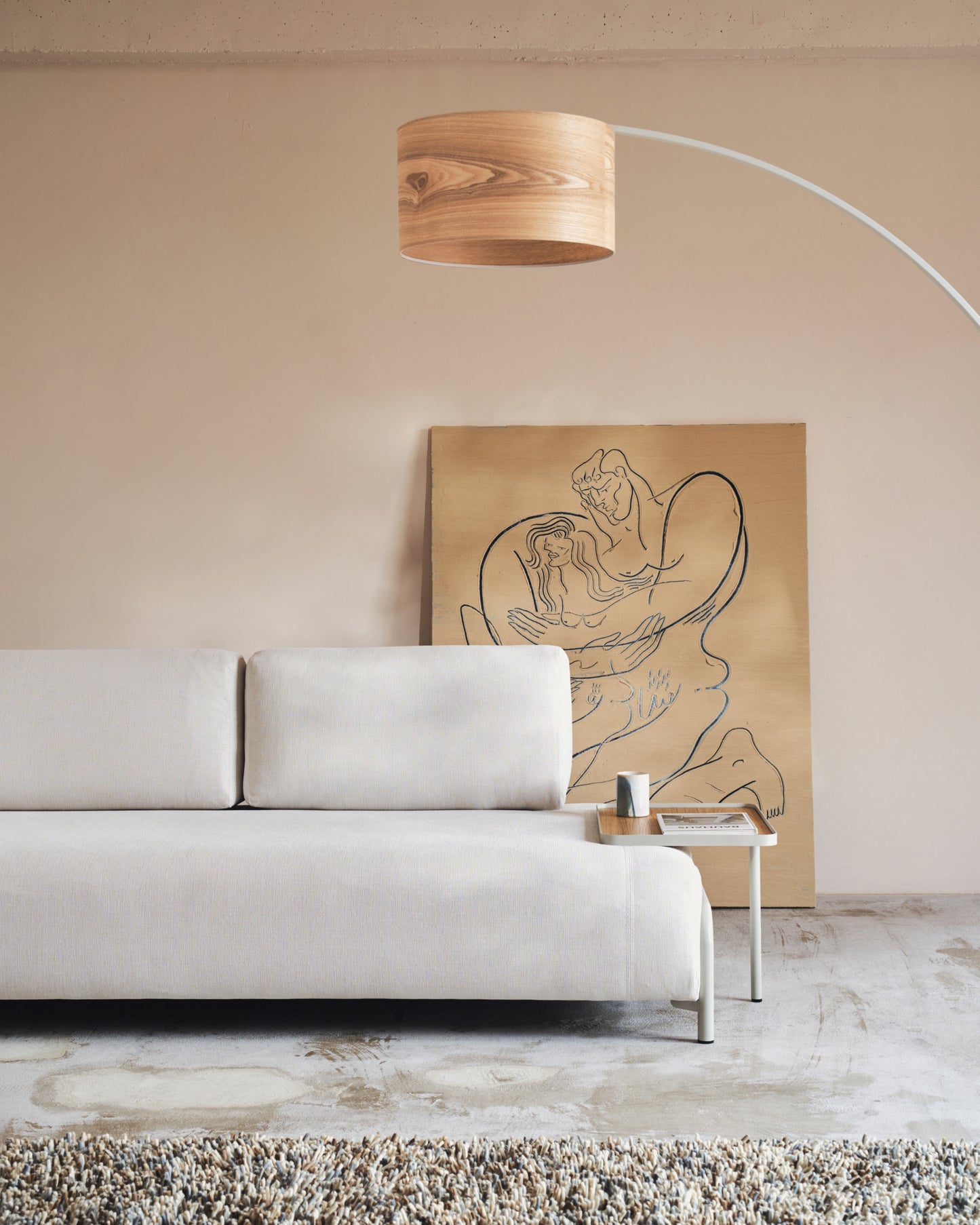 Vassoio grande Compo impiallacciato in rovere con finitura naturale e telaio metallico beige