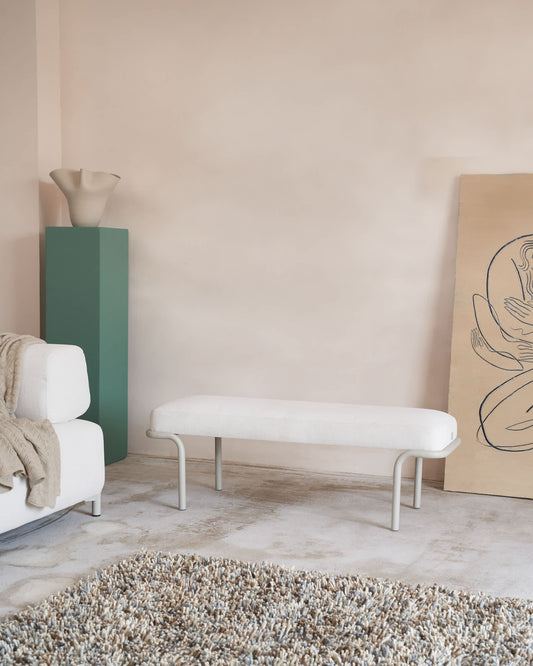 Panca Compo in ciniglia beige e telaio in metallo beige 130 cm