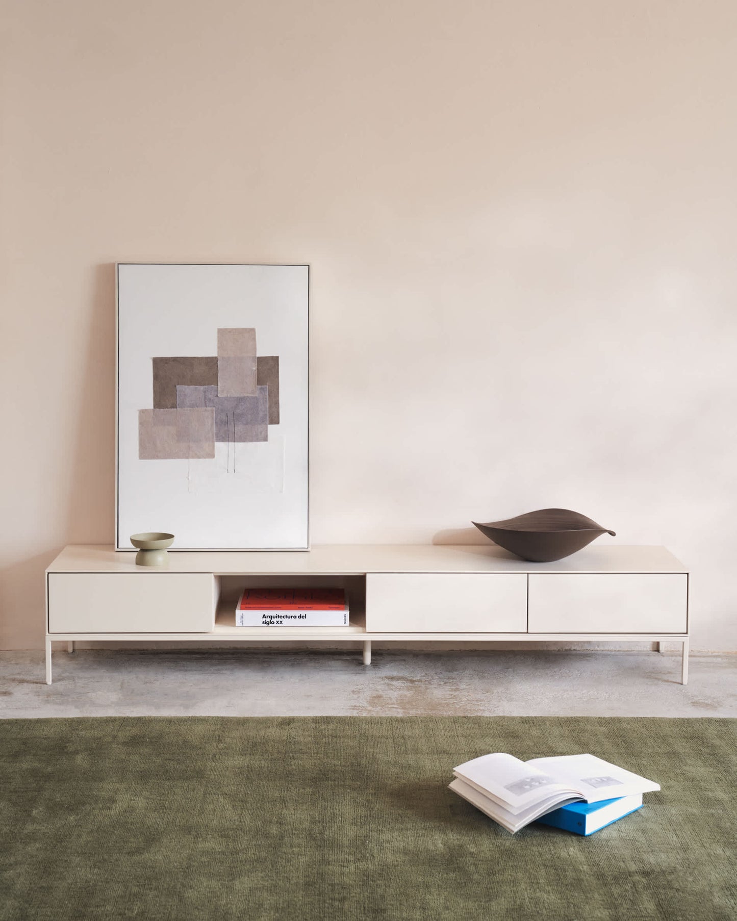 Mobile TV Vedrana 3 cassetti laccato bianco 195 x 35 cm