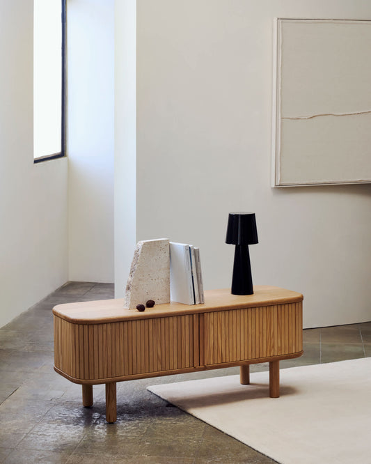 Mobile TV Mailen 2 porte in impiallacciatura di frassino con finitura naturale 120 x 50 cm