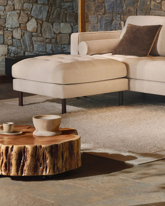 Tavolino da salotto Tavine in legno massiccio di acacia sbiancato con rotelle Ø 65 cm