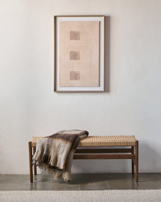 Panca Zaide in legno massiccio di rovere con finitura in noce e seduta in corda 120 cm