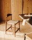 Sgabello Nina legno massiccio di acacia finitura in noce corda beige altezza 62cm