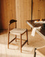 Sgabello Nina legno massiccio di acacia finitura in noce corda beige altezza 62cm
