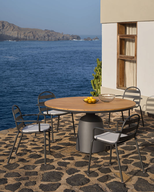 Tavolo rotondo da esterno Tudons in alluminio con finitura in grigio e teak Ø120 cm