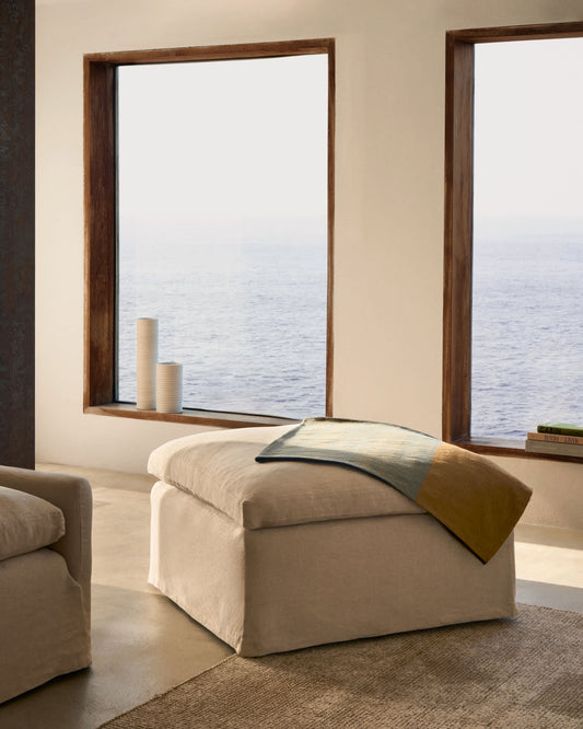 Pouf sfoderabile Zenira con cuscino in cotone e lino beige 90 x 90 cm