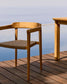 Sedia impilabile Icaro in legno massiccio di teak con finitura naturale e corda in beige