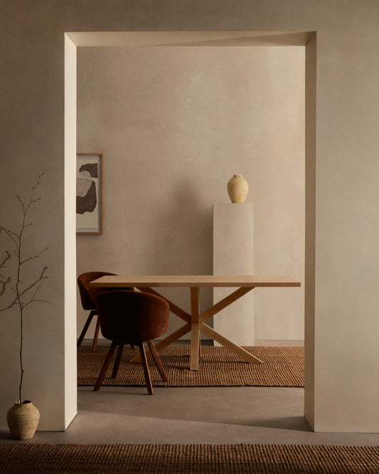 Tavolo Argo di melammina con finitura naturale e gambe in acciaio effetto legno 160 x 100 cm