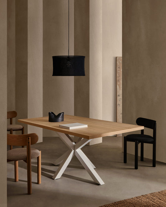 Tavolo Argo di melammina con finitura naturale e gambe in acciaio con finitura bianca 160 x 100 cm