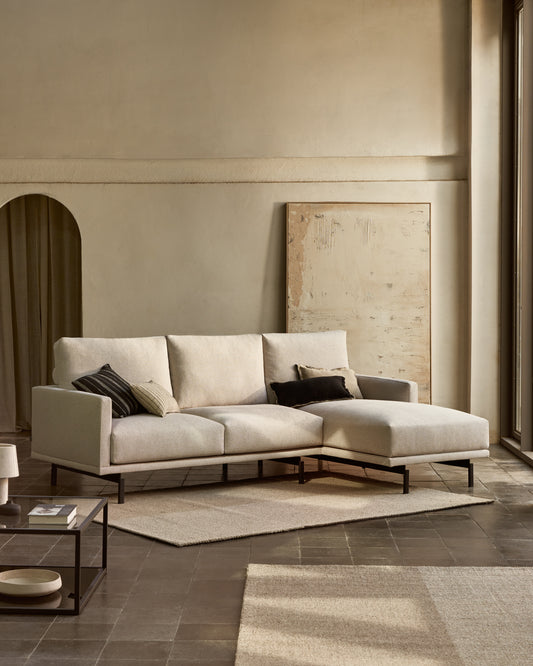 Divano Galene 3 posti con chaise longue destro beige 254 cm