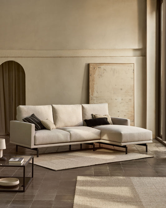 Divano Galene 3 posti con chaise longue destro beige 254 cm