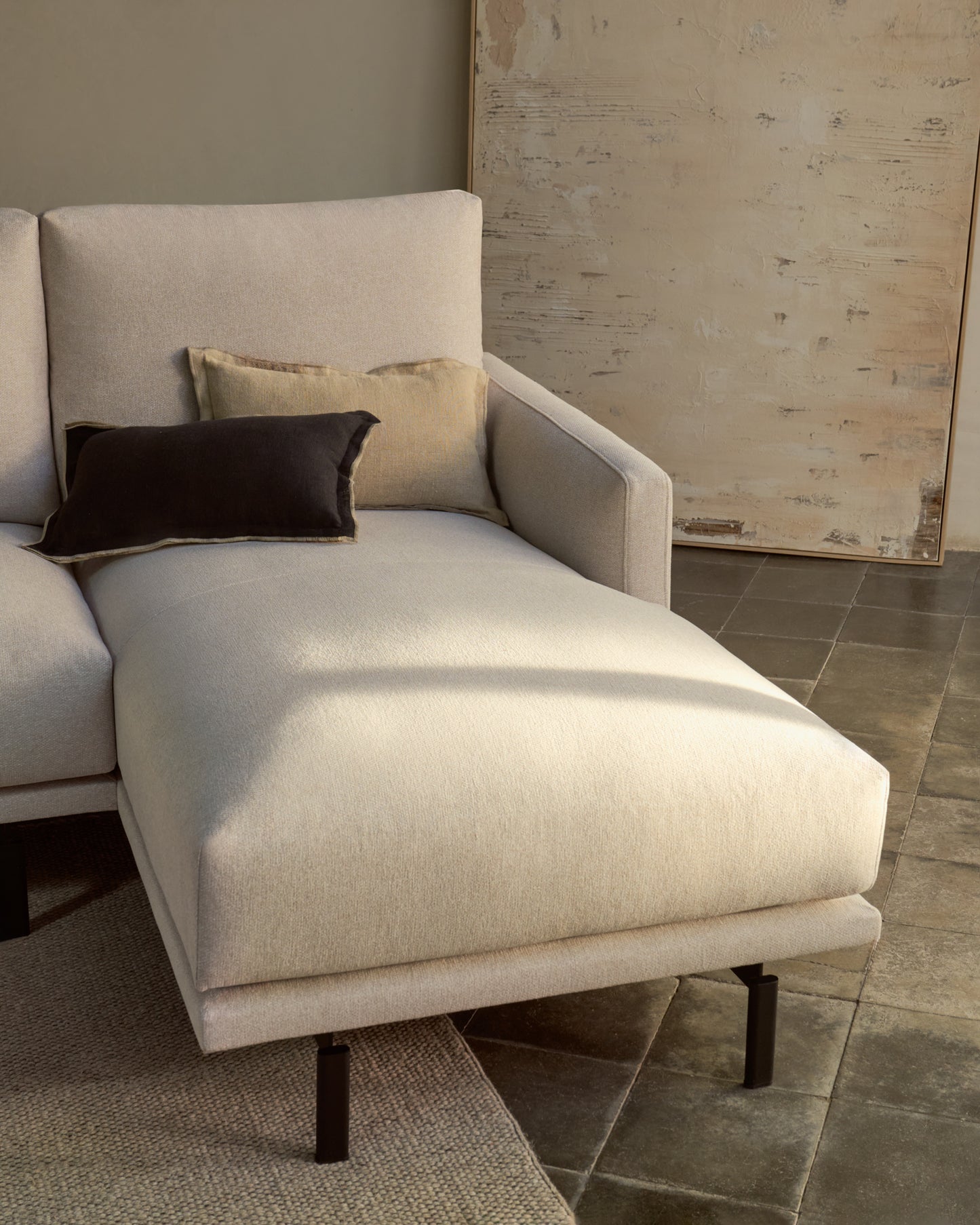 Divano Galene 3 posti con chaise longue destro beige 254 cm
