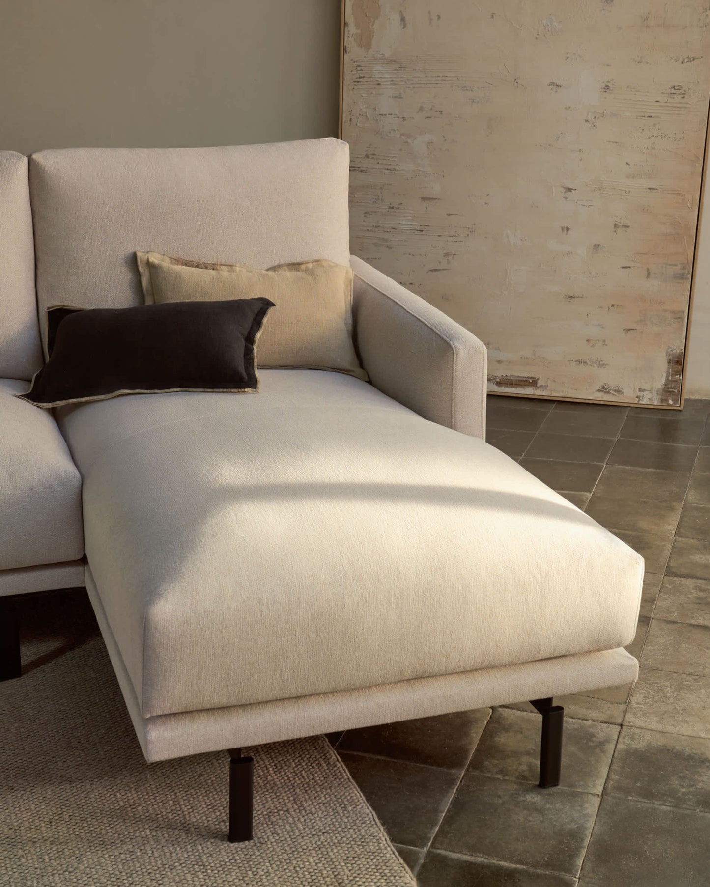 Divano Galene 3 posti con chaise longue destro beige 254 cm