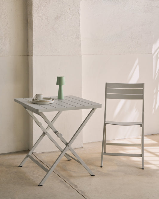 Tavolo da esterno pieghevole Torreta in alluminio con finitura grigio chiaro 70 x 70 cm