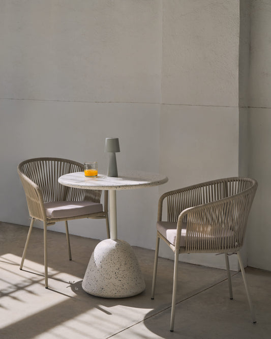 Tavolo Saura in terrazzo bianco con piano in terrazzo bianco 75 x Ø70