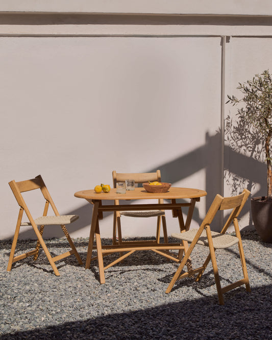 Tavolo pieghevole Dandara in legno massiccio di acacia con finitura naturale Ø 120 x 60 cm
