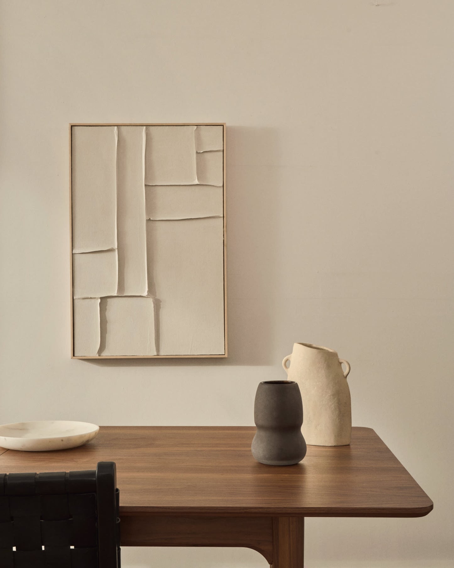 Quadro Klis di lino con forme geometriche bianco 60 x 90 cm