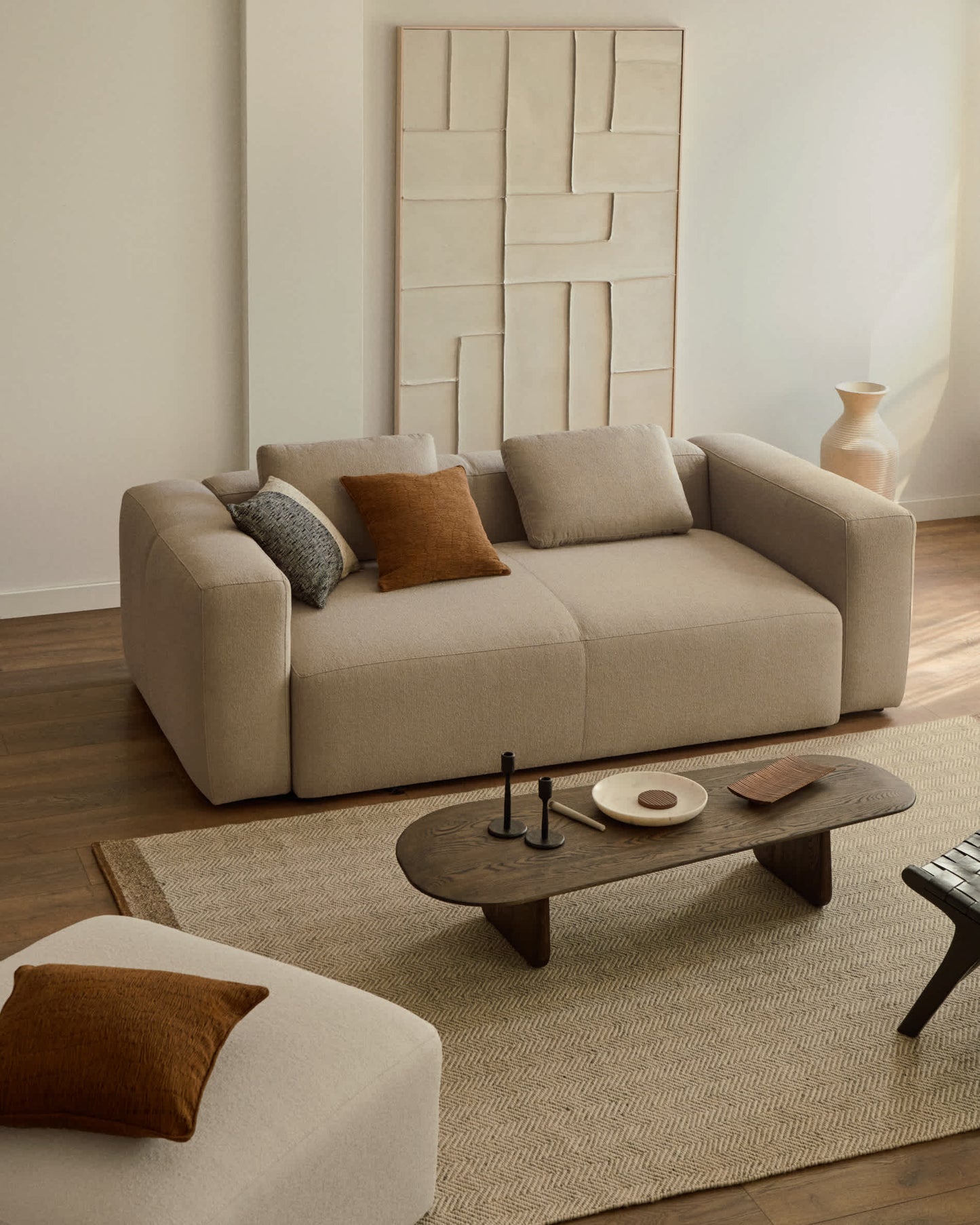 Tappeto Nifelia jacquard in lana beige 200 x 300 cm