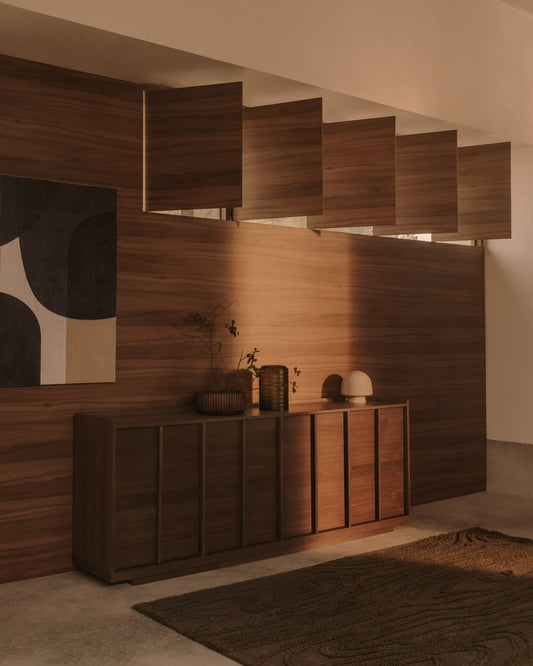 Credenza Onix di impiallacciatura in noce con finitura scura 200 x 80 cm