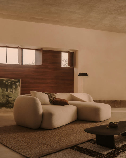 Divano modulare Martina 3 posti con chaise longue destra ciniglia écru 287 cm