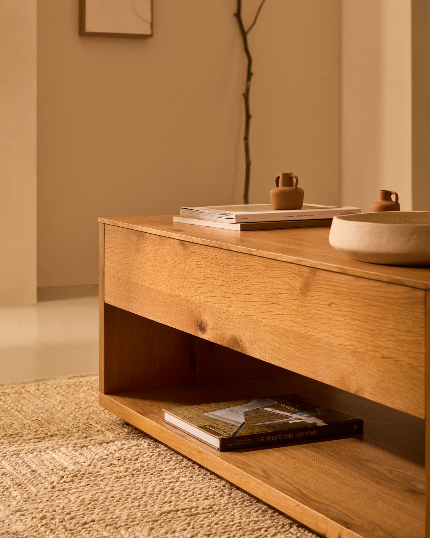 Tavolino salotto Alguema con impiallacciatura in rovere e finitura naturale 120 x 60 cm