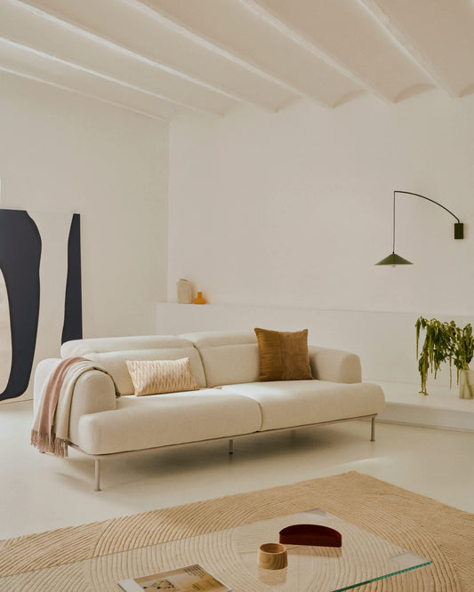 Divano Aurum a 3 posti con poggiatesta reclinabile e base in metallo beige opaco 234 cm