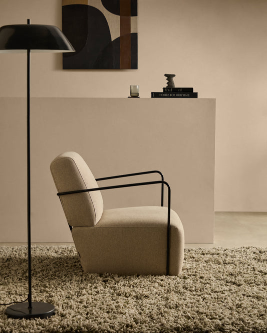Poltrona Gamer beige e metallo con finitura verniciata nero opaco