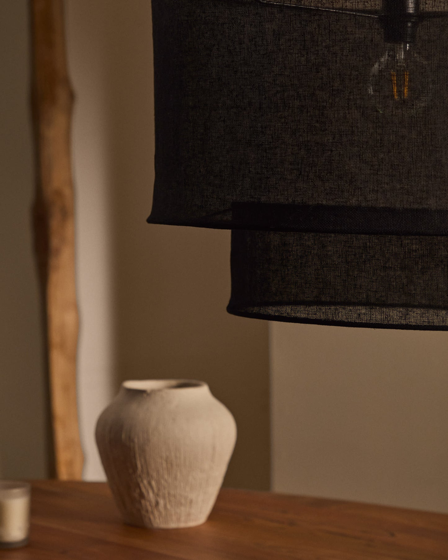 Paralume per lampada da soffitto Mariela in lino con finitura nera Ø 60 x 40 cm