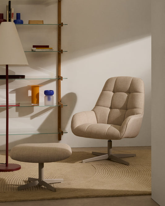 Poltrona girevole Jaspe beige e metallo con finitura grigio