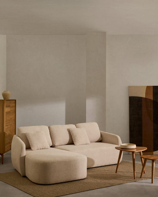 Divano letto Laira a 3 posti in ciniglia con chaise longue sinistra écru 246 cm