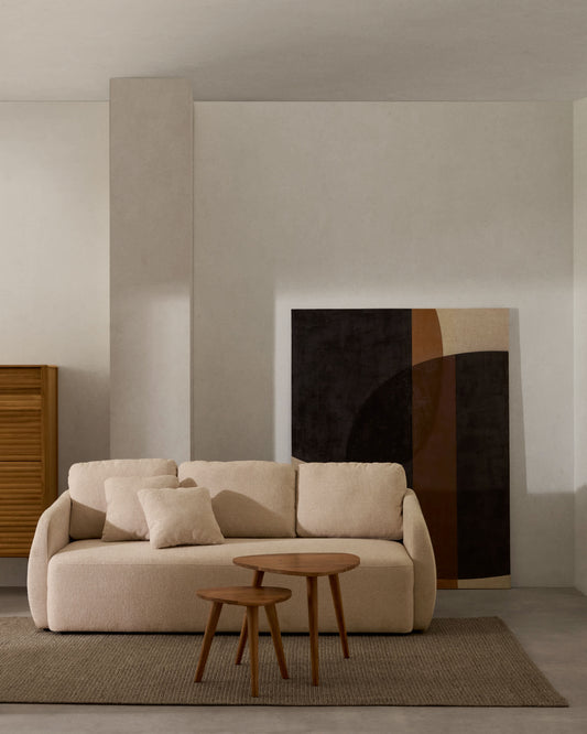 Divano letto Laira a 3 posti in ciniglia écru 218 cm