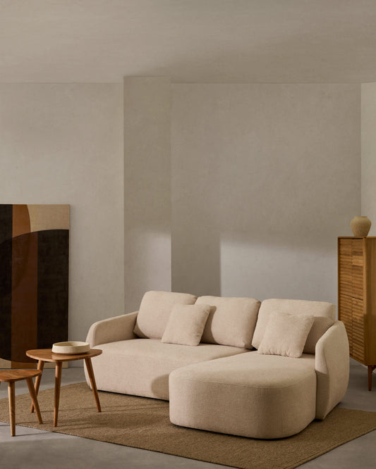 Divano letto Laira a 3 posti in ciniglia con chaise longue destra écru 246 cm