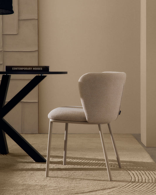 Sedia Ciselia in ciniglia beige e acciaio beige