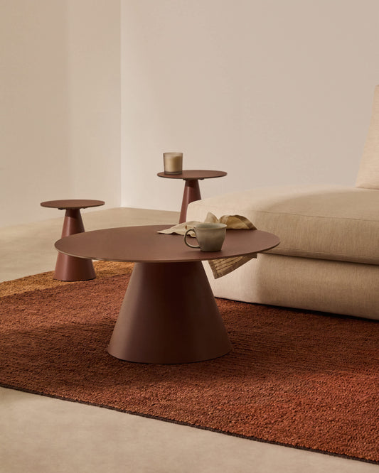 Tavolino Wilshire in vetro temperato smerigliato e acciaio verniciato terracotta satinato Ø 80cm