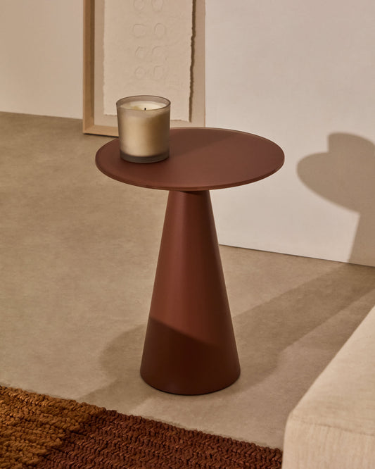 Tavolino d’appoggio Wilshire in vetro temperato smerigliato e acciaio verniciato terracotta satinato Ø35cm