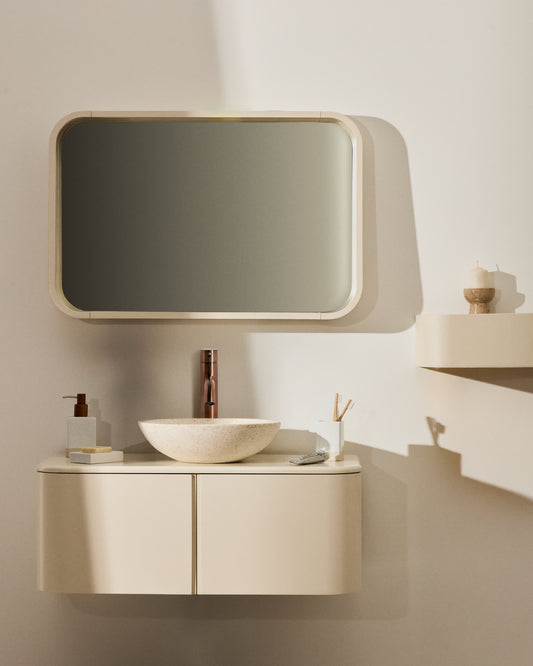 Specchio Salaya in legno compensato di frassino con finitura laccata beige 90 x 60 cm