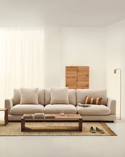 Divano Gala 4 posti in ciniglia beige 300 cm
