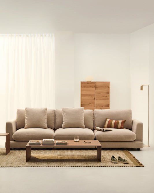 Divano Gala 4 posti in ciniglia beige 300 cm