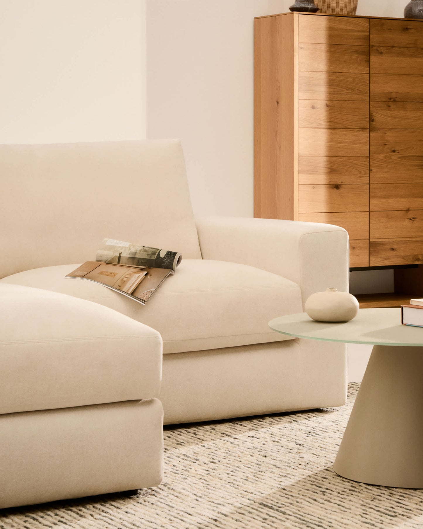 Divano modulare sfoderabile Alea 3 posti in ciniglia chaise longue sinistra écru 220 cm