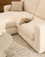 Divano modulare sfoderabile Alea 3 posti in ciniglia chaise longue sinistra écru 220 cm