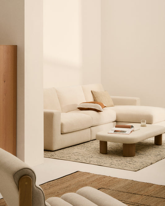 Divano modulare Alea 4 posti sfoderabile in ciniglia chaise longue destra écru 310 cm