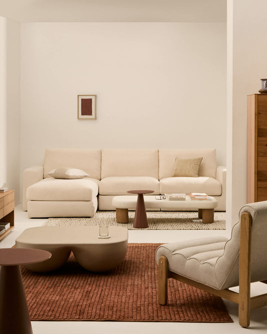 Divano modulare Alea 4 posti sfoderabile in ciniglia chaise longue sinistra écru 310 cm